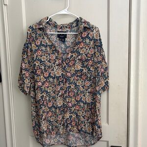 Men's Floral Casual Button Down Shirt - Blue and Red